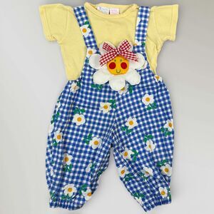 Vtg Girls Daisy Gingham Overalls w/ Yellow Shirt Floral Cottage Sz 12M & 6M-9M